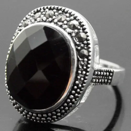 Мужские кольца 17*21 мм Редкий Натуральный граненый черный камень марказит 925