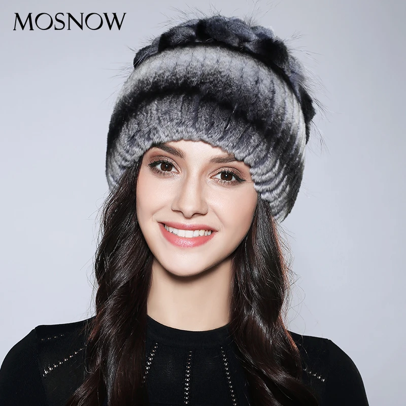 MOSNOW Для женщин зимние Шапки шапочки элегантный цветок Топ природных Рекс Кролик