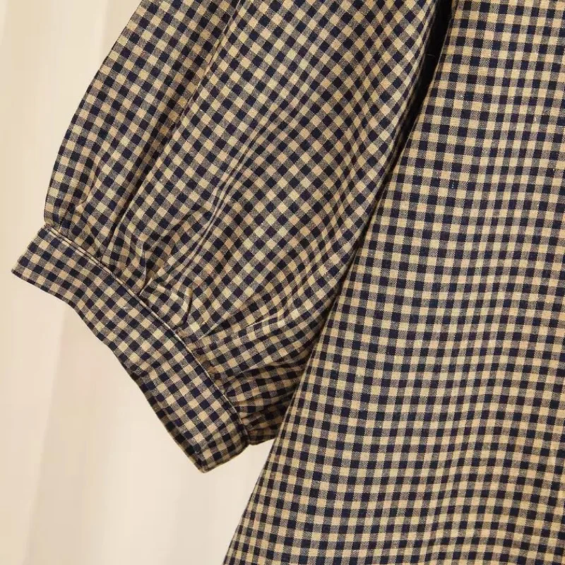Ubetoku 2018Women's Autumn Cotton Linen Blouse Shirt Sweet Lantern Sleeve Plaid Tops Plus Size Women Clothing(T150) |