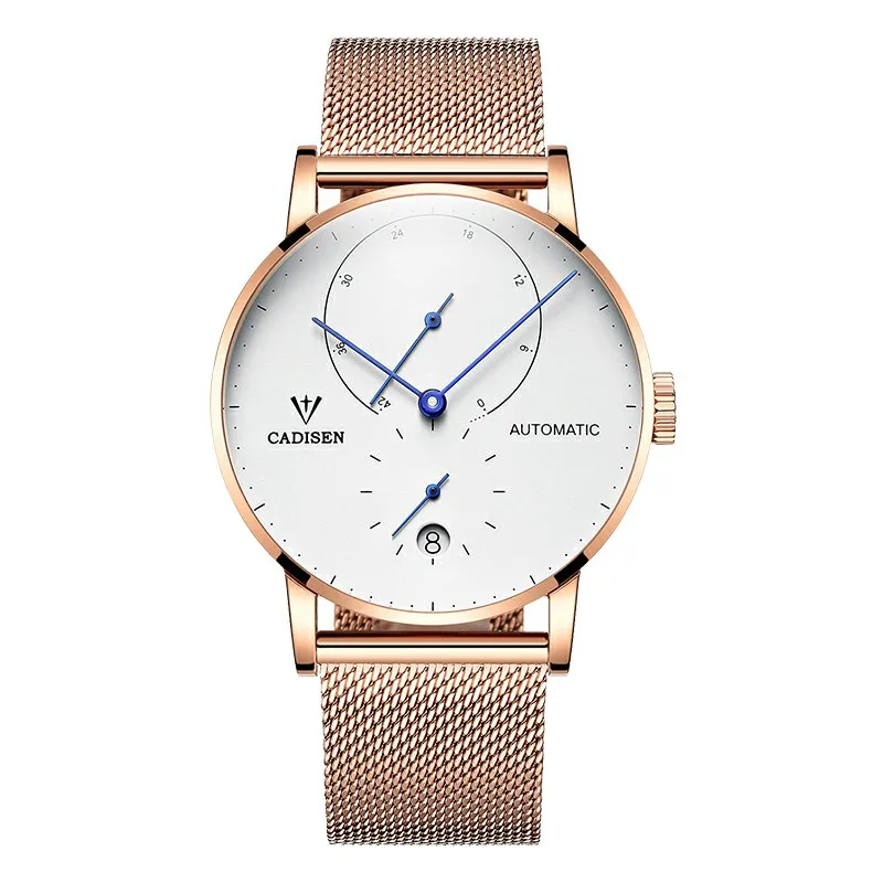 Rose gold Мужские часы CADISEN Топ люксовый бренд автоматические механические часы мужские полностью стальные бизнес водонепроницаемые модные спортивные часы - Цвет: Rose gold