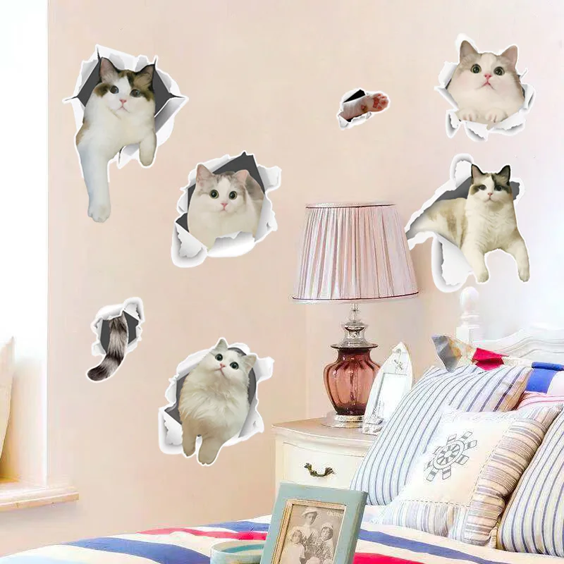 DIY мультфильм белый стикер на стену с кошкой милые животные украшения дома