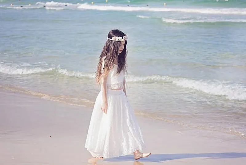 Кружевное платье цвета слоновой кости из двух предметов Boho Шикарный цветок для