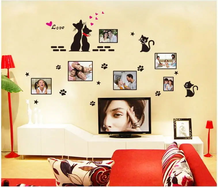 Черные наклейки на окна Любовь и кошки|window decoration|photo frame wall stickerframes stickers |