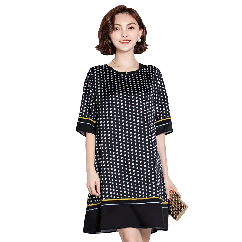 JIBAIYI 2019 летнее свободное женское модное платье в горошек с коротким рукавом и