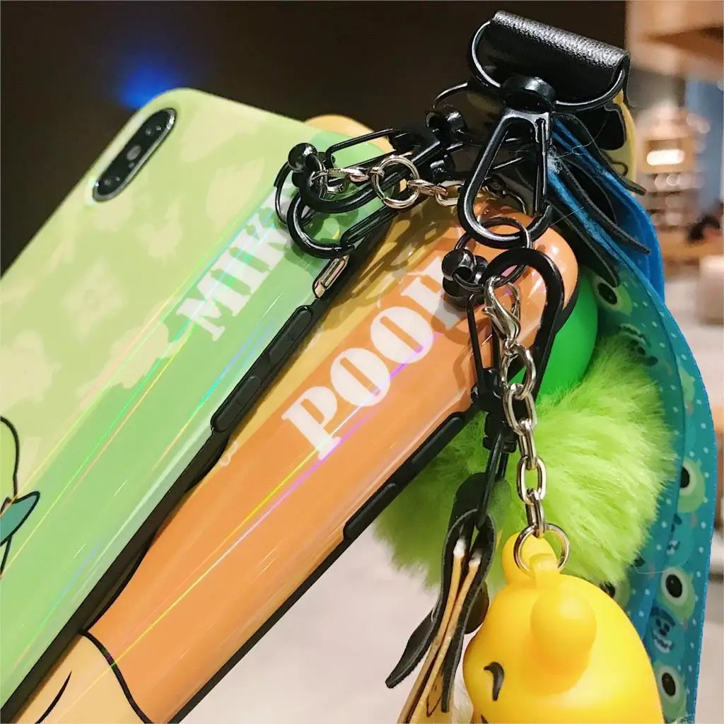 Monsters University cute Disneys Winnie the Poohs Couple Case For iPhone 8 7 6 6s Plus X XR Xs Max With lanyard Doll phone shell |