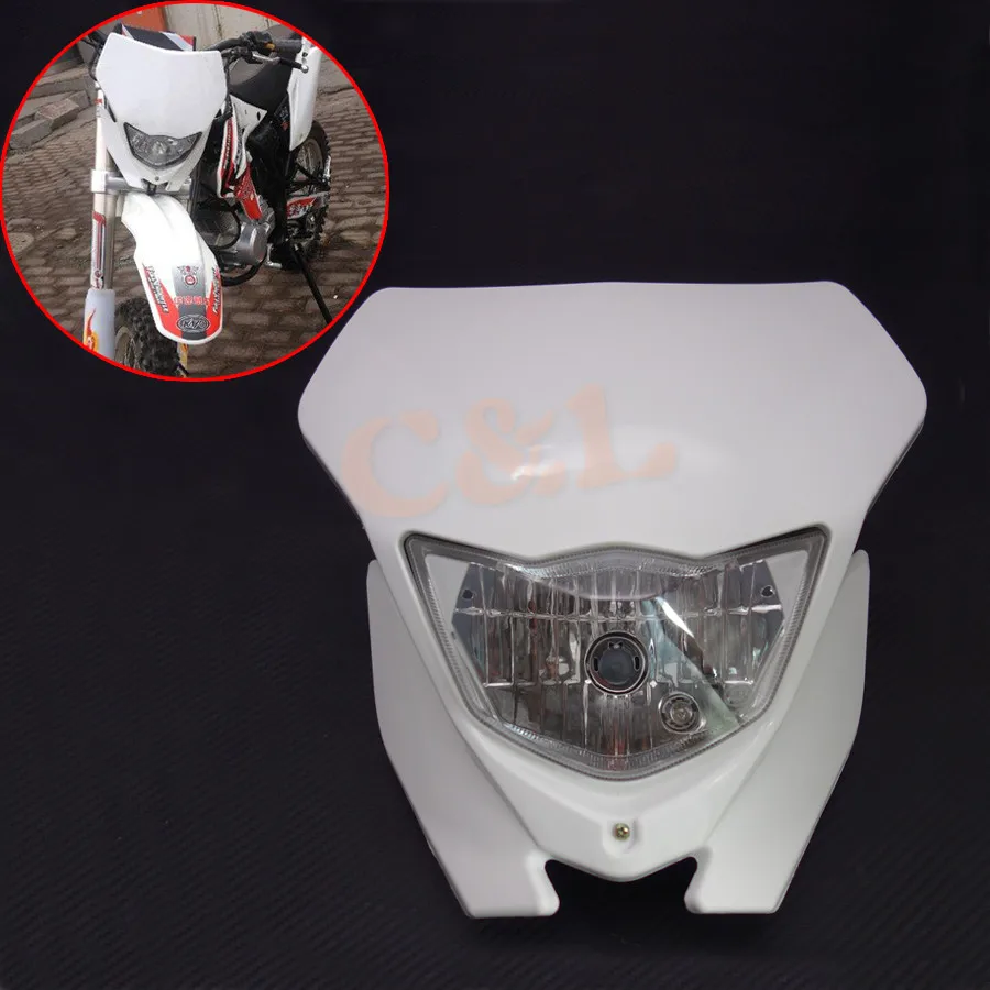 Белый H4 Пластиковый обтекатель передних фар для Dual Sport Dirtbike внедорожный