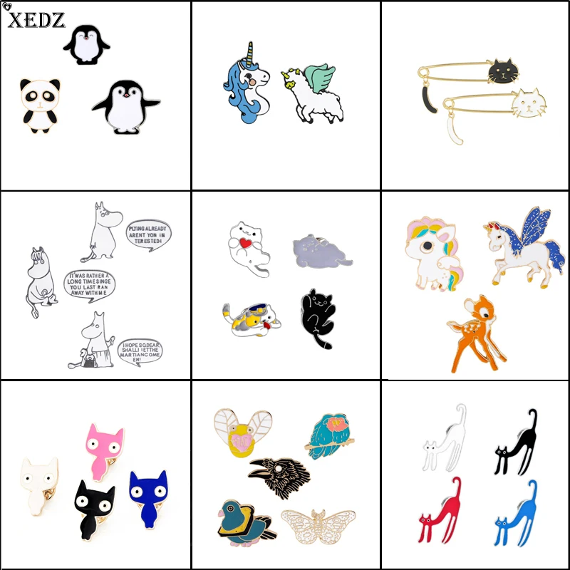2019 брошка мультфильм набор животное кошка собака овца Единорог бабочка птица