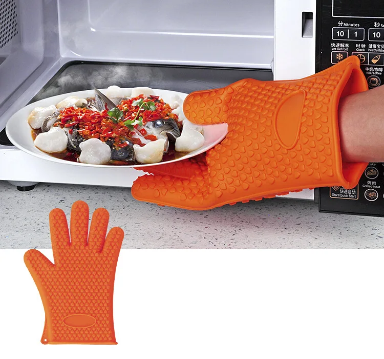 

1 piece Thickened non-slip silicone gloves Microwave oven gloves Insulated five fingers Baking tools