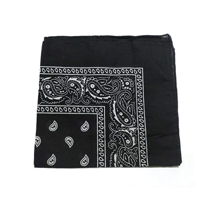 Black Банданы 22X22 дюймов хлопок новинка двусторонняя печать Пейсли ковбой бандана вечерние шарф ободок носовые платки - Цвет: Black