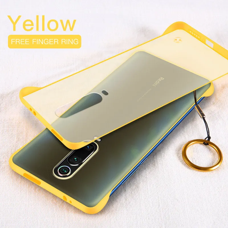 Yellow ESSIEN Бескаркасный Прозрачный матовый жесткий чехол для телефона Redmi K20 Pro Чехол с кольцом на палец чехлы для Xiaomi mi9 mi8 - Цвет: Yellow