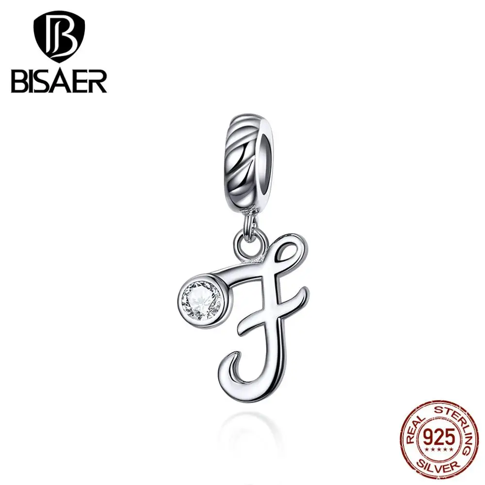 BISAER, новинка, 925 пробы, серебро, 26 букв, амулеты, A-Z, алфавит, подвески, начальный браслет, ожерелье для рукоделия, ювелирных изделий GXC1183 - Окраска металла: GXC1183-F