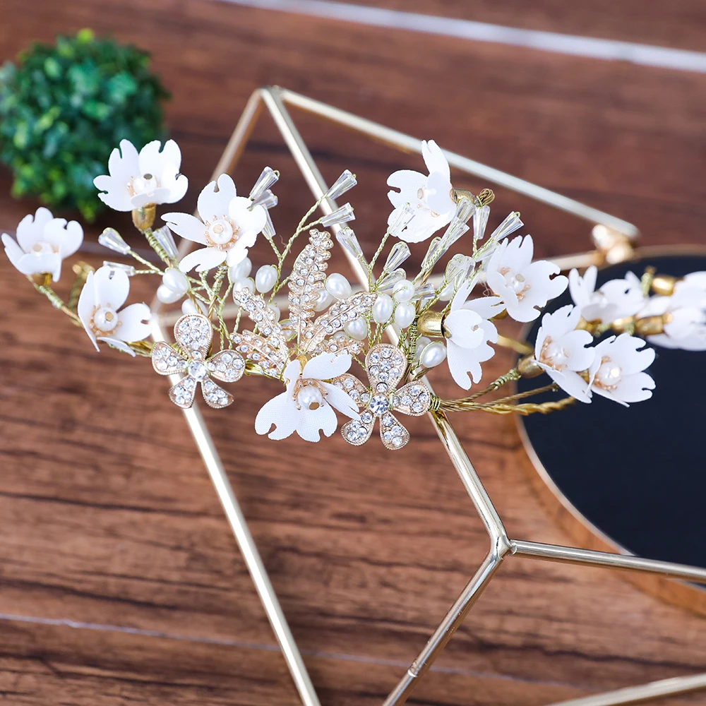 Ручной работы цветок имитация жемчуга Хрустальная Свадебная повязка на голову с