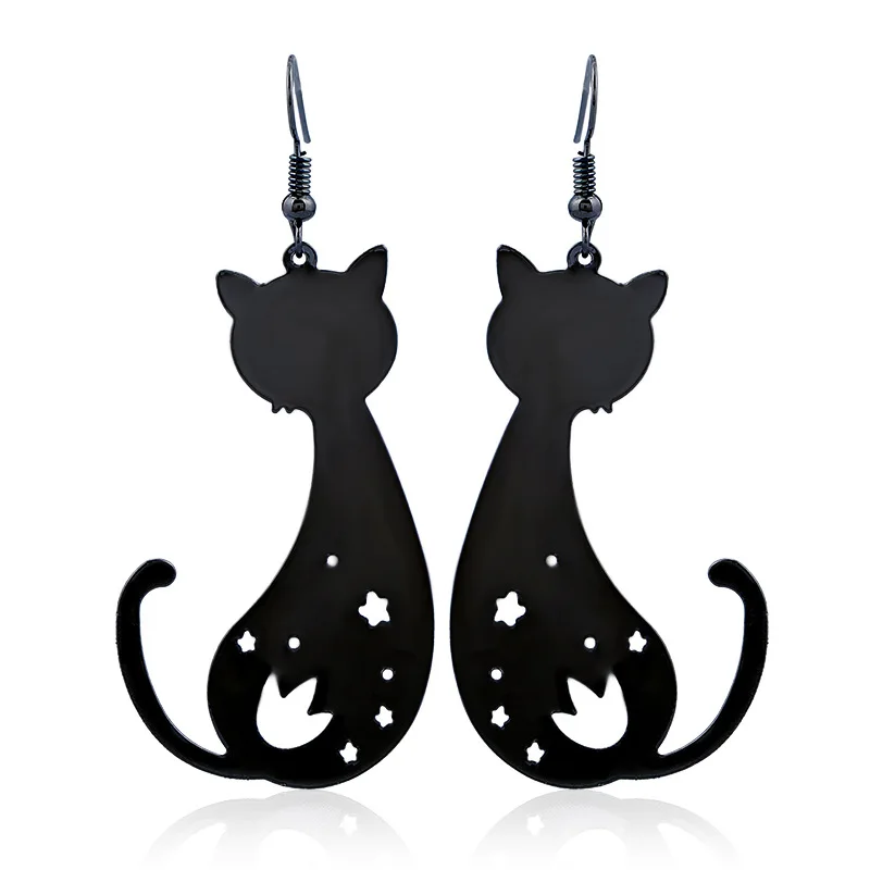 

Cat Earrings Cute Ainmal Women Girl Dangle Dangleing Metal Jewelry Black Gold Simple Hollow Earrings Oorbellen 2018 Voor Vrouwen