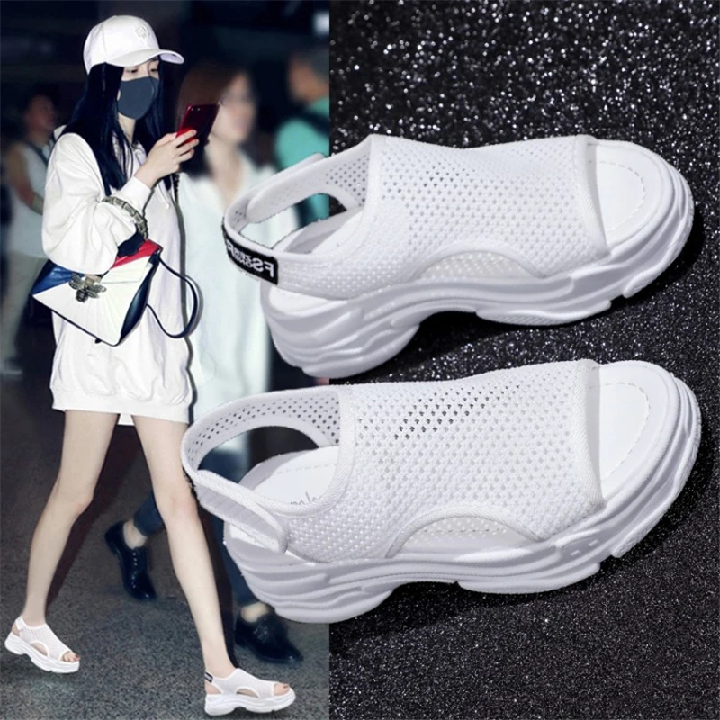 Женские босоножки на платформе для отдыха коллекция 2019 года летние сетчатые с