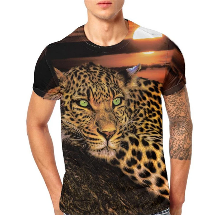 Мужские футболки с 3D принтом гепарда футболка коротким рукавом повседневные