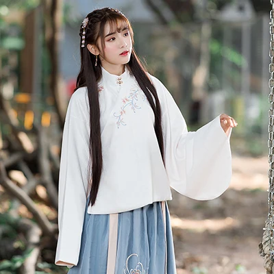 Китайское платье hanfu женское платье Чонсам традиционная китайская одежда для женщин китайская блузка Китайский костюм - Цвет: white blouse