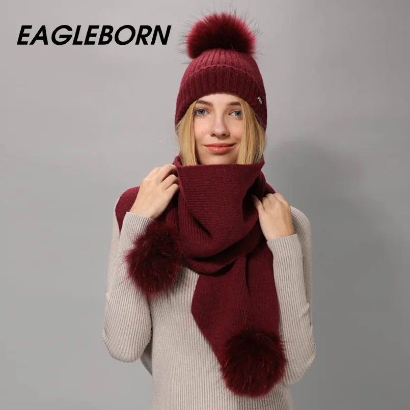 EAGLEBORN зимняя шапка шарф для женщин девочек шерстяная вязаная набор и большой