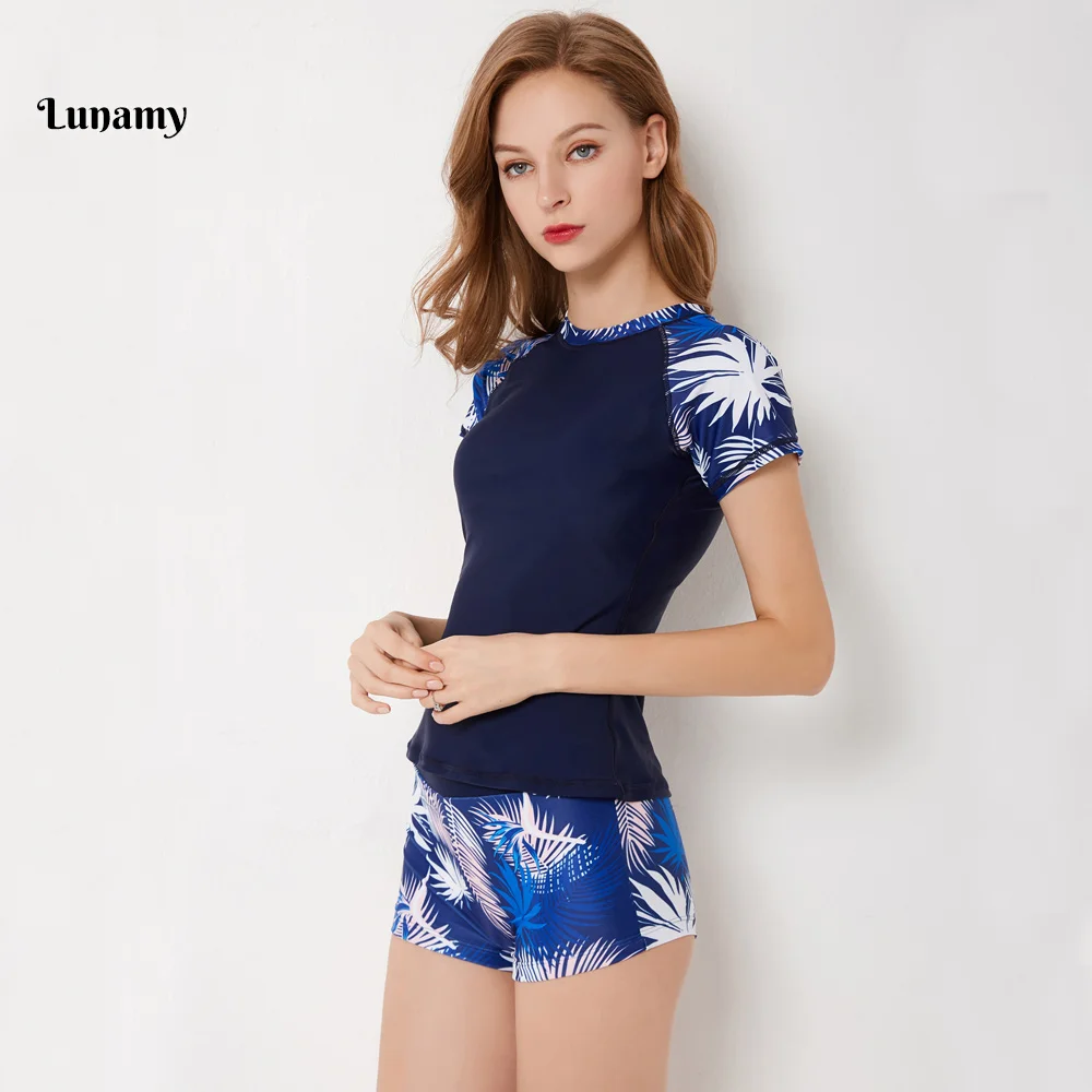 Lunamy S-4XL купальный костюм с короткими рукавами из двух частей женский сексуальный