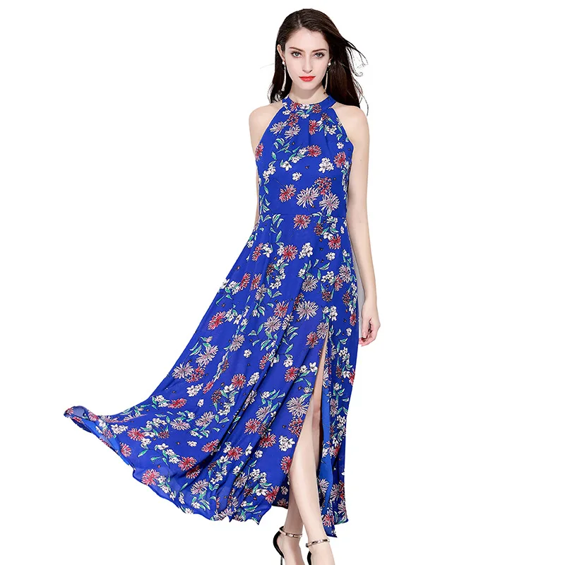 2018 женское летнее шифоновое платье без рукавов Boho 4XL с открытыми плечами длинное