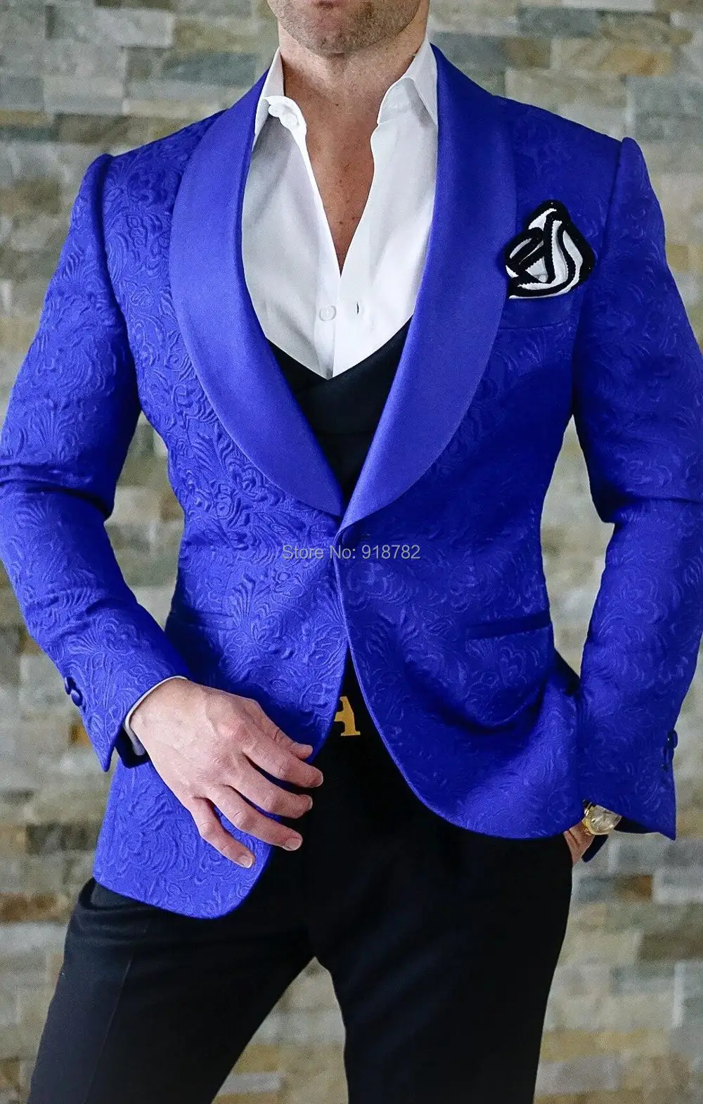 

Costume Homme Mariage 2018 New Designer Royal Blue Jacket Black Vest Pant Fashion Formal Men Suit Prom Party Wedding Suit Tuxedo