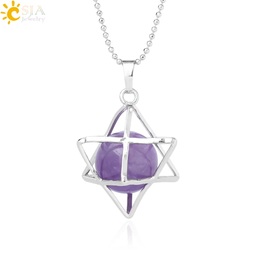Amethyst Necklace CSJA Натуральный камень гексаграмма подвески, заряжающие энергией Цепочки и ожерелья Религия символ медитации рейки Меркаба кулон для Для женщин Для мужчин ювелирные изделия F876 - Окраска металла: Amethyst Necklace