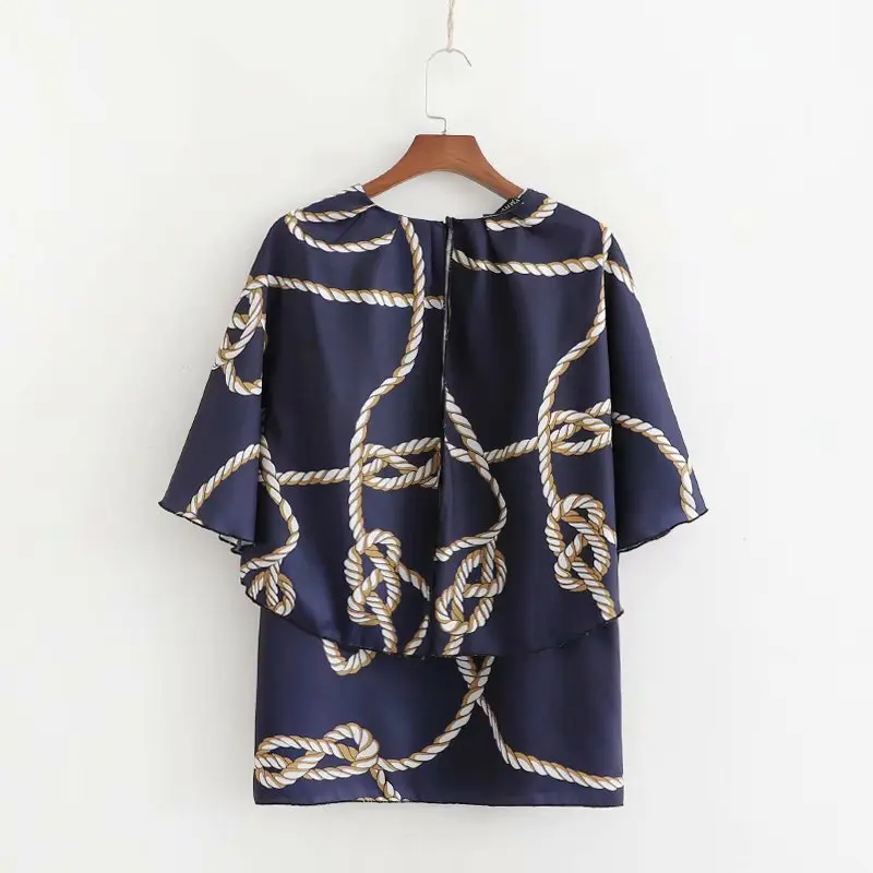 New arrival XD45-1890 European and American Fashion Lotus Edge Printed Shirt | Женская одежда