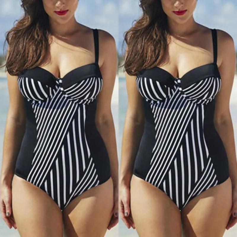 2019 женские Цельный купальник бандажный полосатый бикини с эффектом пуш ап на