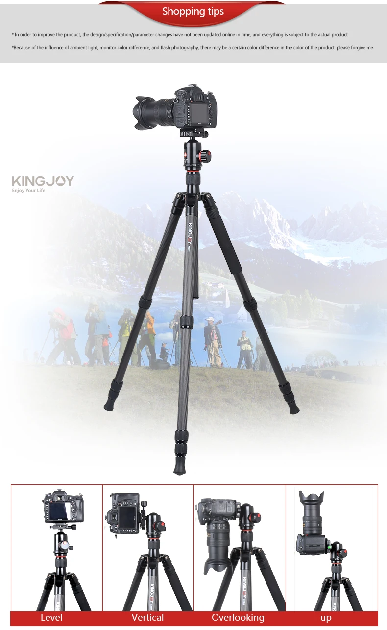 KINGJOY официальный K2208+ QH20 Профессиональный штатив из углеродного волокна монопод для цифровой зеркальной камеры для моделей Movil гибкий Stativ SLR DSLR