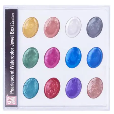 Pearlescent Kuretake ZIG12 цвета Твердые акварельные краски перламутровые/прозрачная Палитра для пигментов - Цвет: Pearlescent