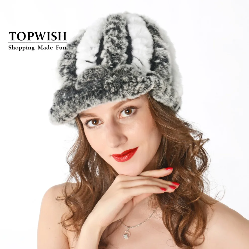 Женские вязаные шапки из натурального меха кролика Рекс женские зимние теплые