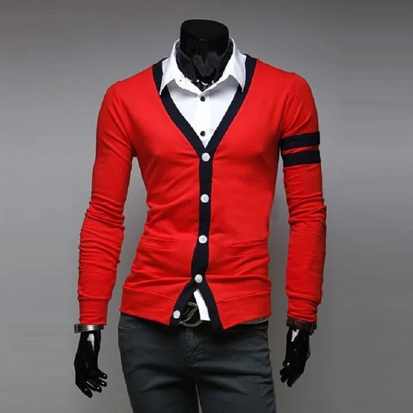 Красный ZOGAA Brand Men Sweaters V-Neck Casual Cardigan Sweater Coat Streetwear High Quality Men Knitwear Sweater Pullover Men - Цвет: Красный