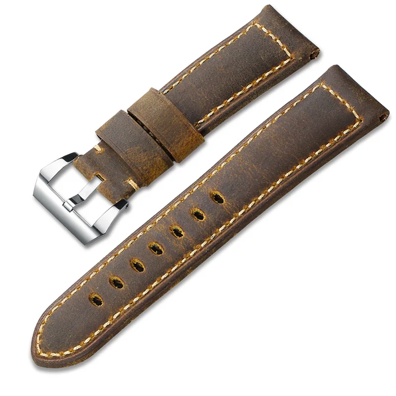 Retro brown-silver Уникальные ремешки для часов из натуральной телячьей кожи(Италия).Ширина 24мм - Цвет ремешка: Retro brown-silver