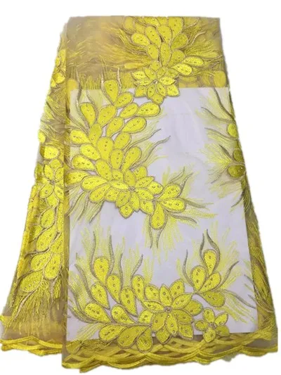 Pretty yellow embroidered tulle dress fabric and French stone 5 yards per piece !yl-10-1 | Дом и сад