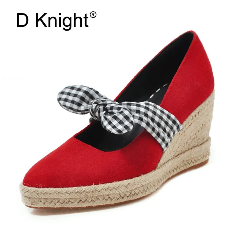 D Knight Black Platform Wedges Shoes Pumps Women High Heels Stylish Pointed Toe Wedges Pumps Sweet Bow Wedges Heels Lolita Shoes