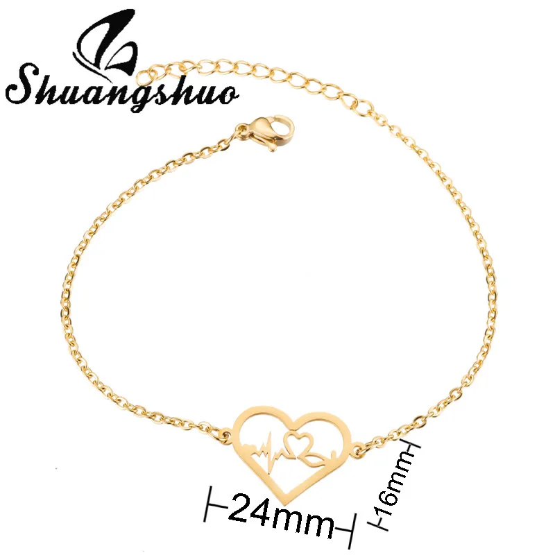 Bracelet SL142G Shuangshuo Шарм браслет с бабочкой для женщин животных нержавеющая сталь звено цепи девушки браслет ювелирные изделия pulseras mujer - Окраска металла: Bracelet SL142G