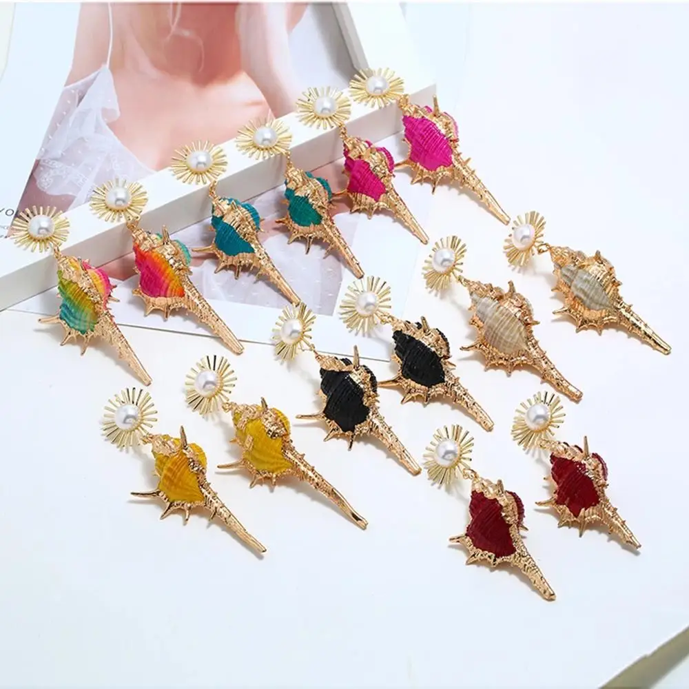 Женские Висячие серьги с ракушками свадебные жемчугом из ракушек эффектные