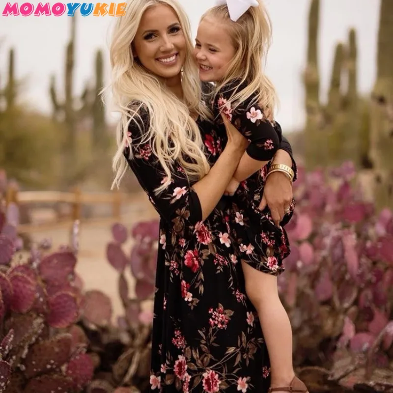 

floral printed mother mommy and me Dresses clothes family look dress matching family outfits mum mama and daughter dress long