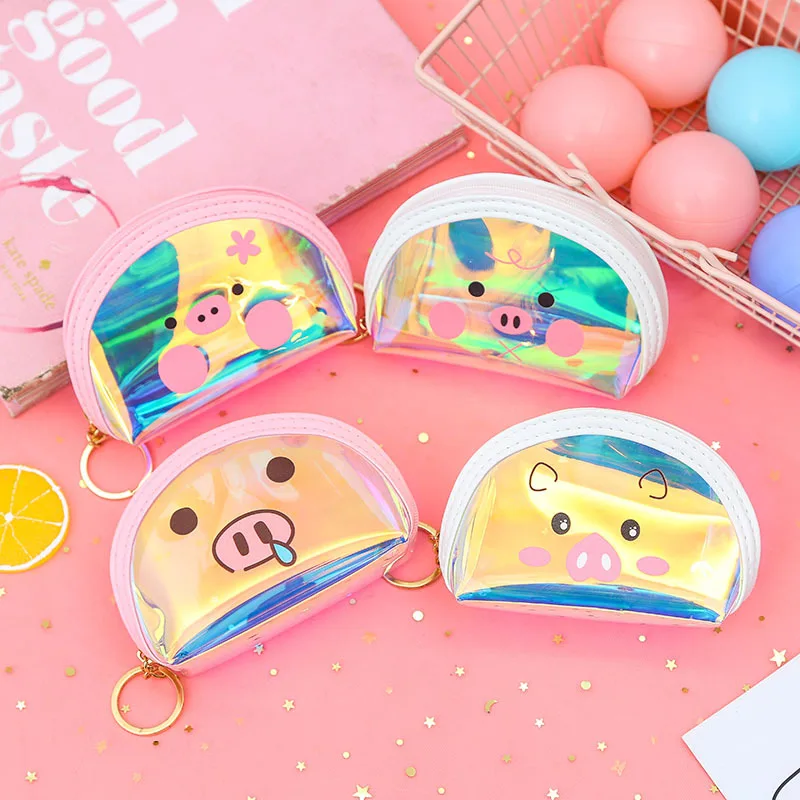 Kawaii прозрачный кошелек с отделением для монет мультяшный лазер маленький кролик