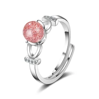trendy pink strawberry quartz crystal 925 sterling silver lady finger rings original jewelry for women gift no fade ring