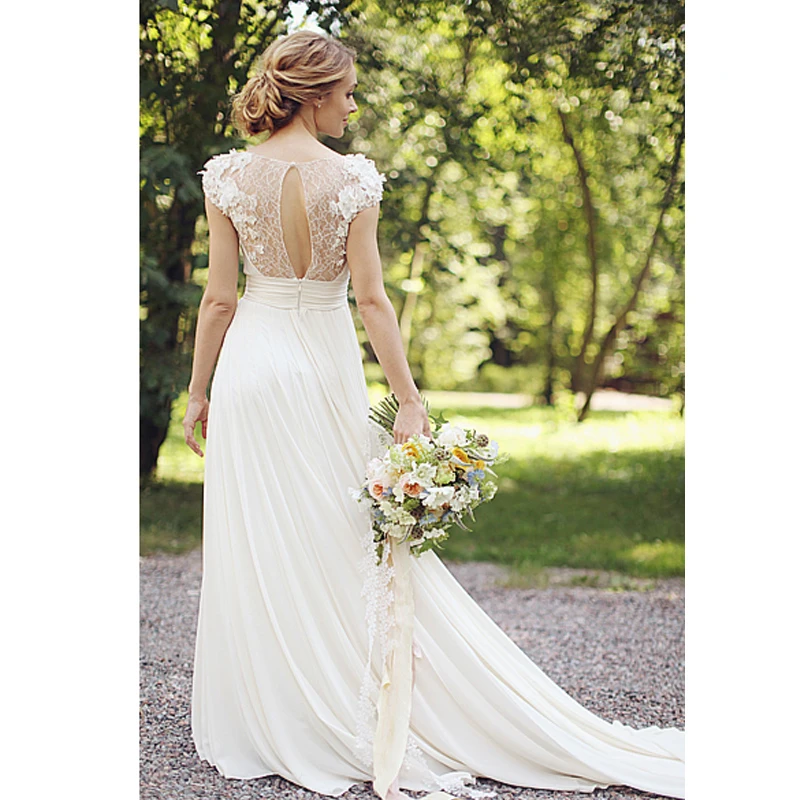 Lakeydra Белый Пляж Weding платья а силуэта шифон Глубокий v образный вырез с рукавами и