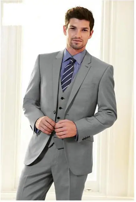2017- New Style Grey Groom Tuxedos Notch Lapel Groomsmen Best Man Mens Wedding Suits ( jacket+Pants+vest+tie)
