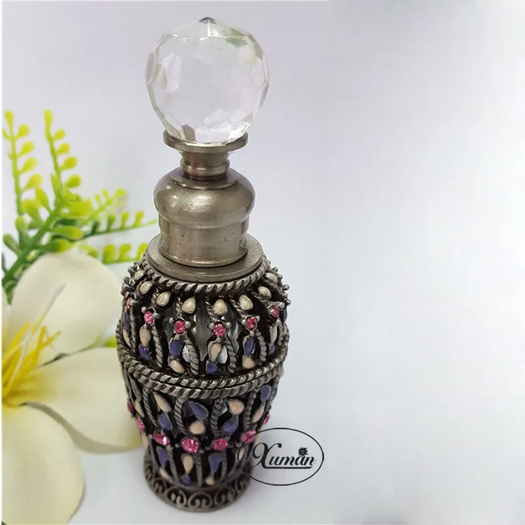 

6ml Perfume Essential Oil Vintage Refillable Bottle Metal Flower Glass Empty Container Portable Gift Home Decoration#51187