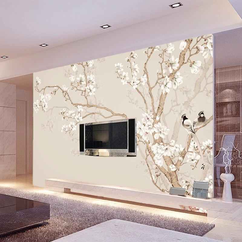 Custom Mural Wallpaper Modern Chinese Style Hand Painted Magnolia Flower Bird Photo Bedroom Papel De Parede Home Decor | Обустройство