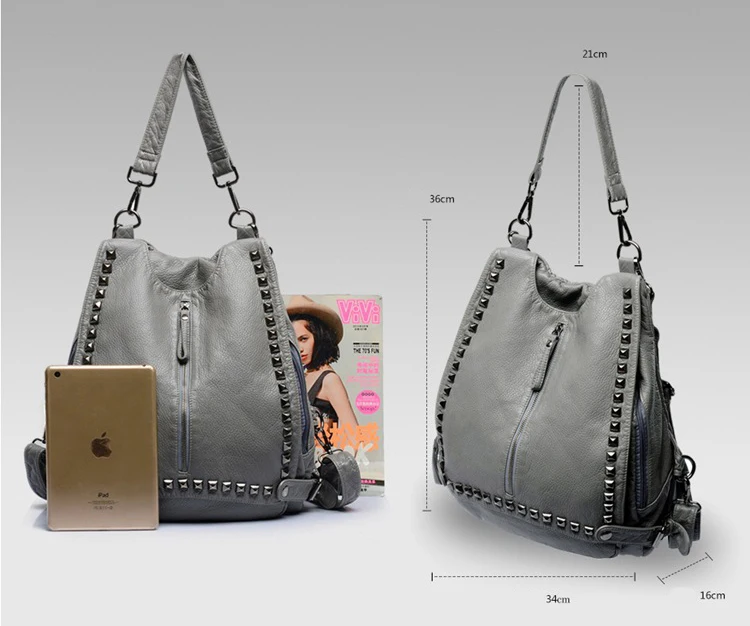 Женский рюкзак с заклепками M1921 модный вместительный из мягкой искусственной