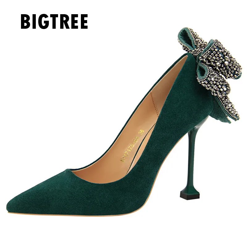 2019 женские туфли лодочки Роскошные на высоком каблуке со стразами и бантом сезон
