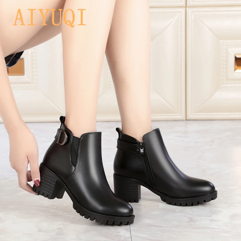 AIYUQI г. Женские ботинки из натуральной кожи на платформе Большие размеры 41, 42, 43, женская зимняя обувь трендовая женская обувь зимние ботинки на шнуровке
