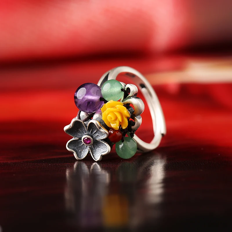 Серебряные кольца китайские Style925 серебряное кольцо с узором в народном стиле