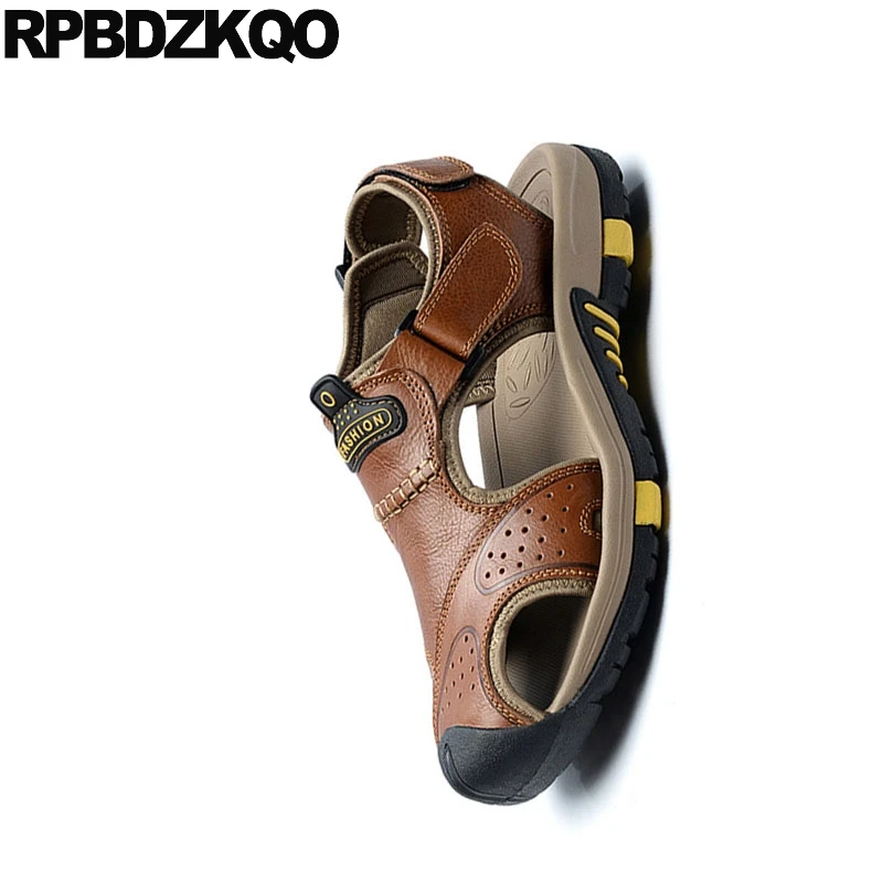 Мужские сандалии кожаное лето мягкий родной закрытый носок дизайнер спорт обувь