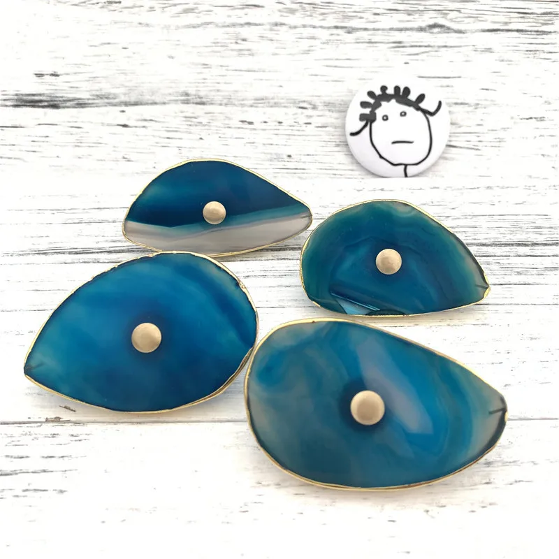 1 piece Blue Agate LCH в скандинавском стиле Роскошный натуральный агатовый шкаф Сердолик ручка выдвижной ящик мебельные Ручки Латунная кристальная ручка простая жизнь - Цвет: 1 piece Blue Agate