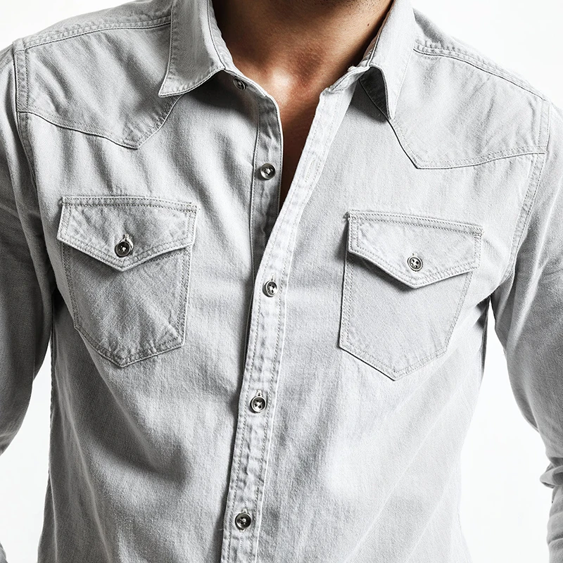 SIMWOOD 2019 новые весенние джинсовые рубашки для мужчин карман Slim Fit с длинным рукавом